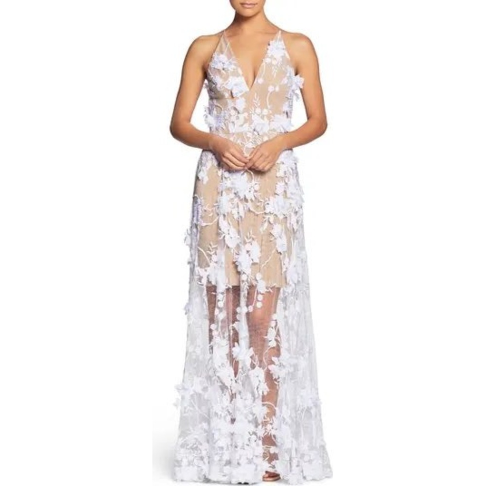 Dress the Population White Floral Appliqué Maxi Dress